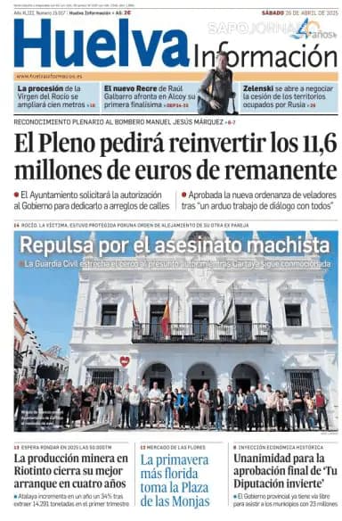 Capa jornal Huelva Información 2025-04-26