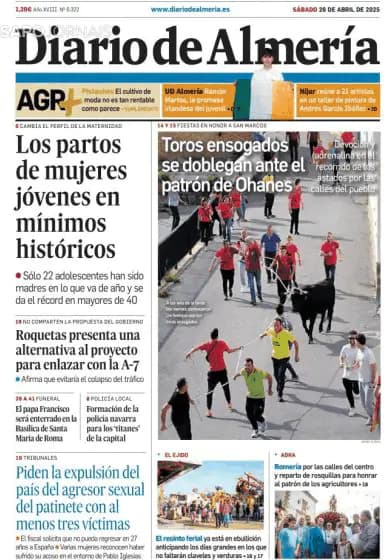 Capa jornal Diario de Almería 2025-04-26