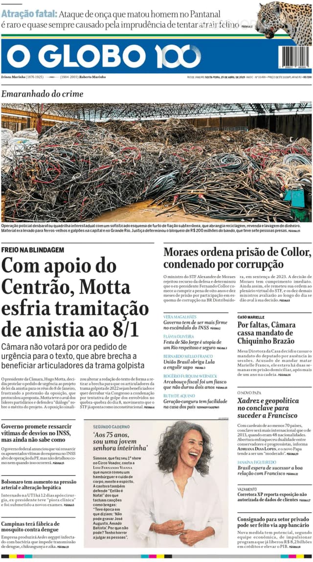 Capa jornal O Globo 2025-04-25