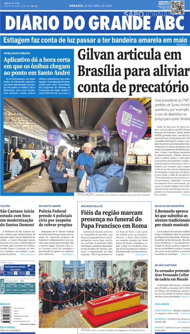 Capa jornal Diário do Grande ABC 2025-04-26