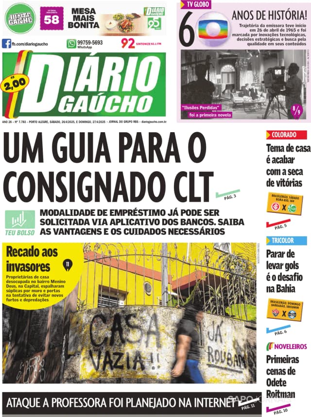 Capa jornal Diário Gaúcho 2025-04-26