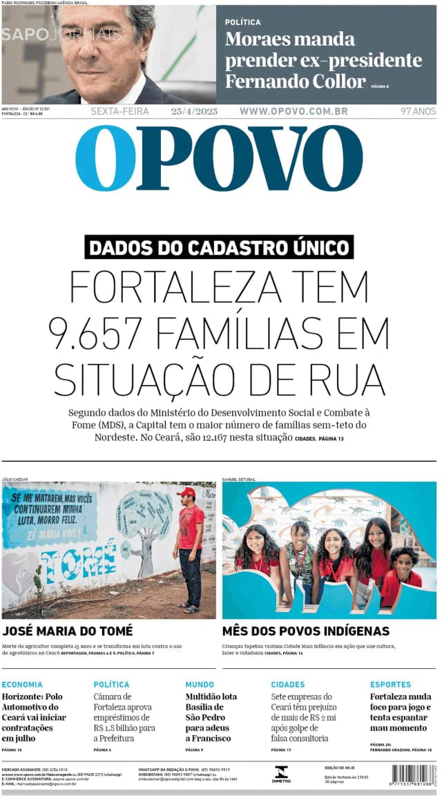 Capa jornal O Povo 2025-04-25