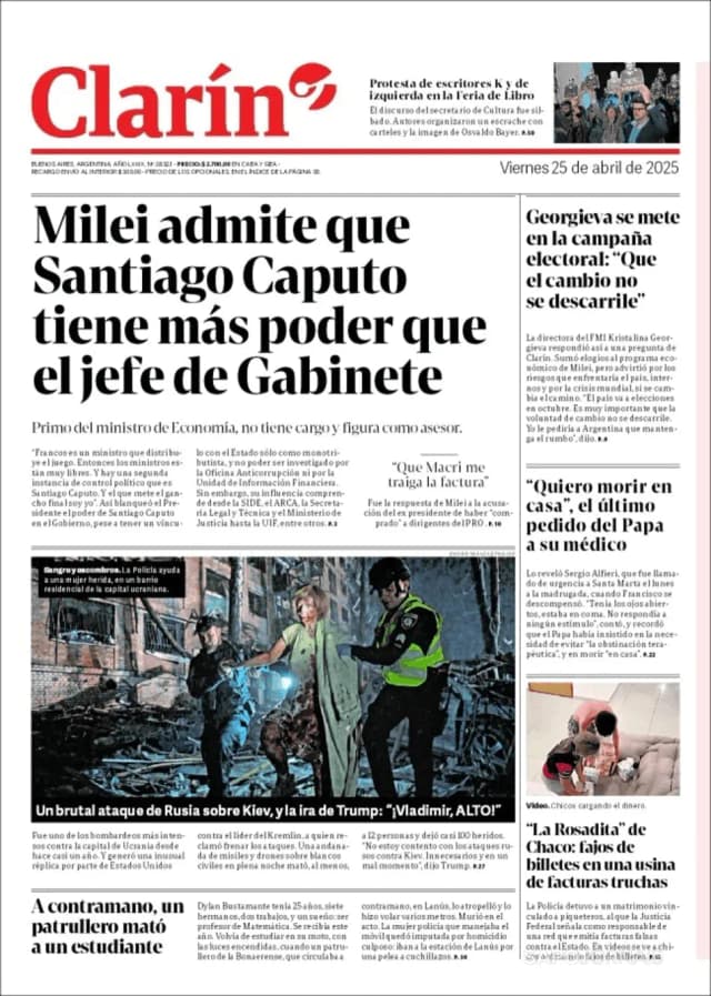 Capa jornal Clarín 2025-04-25