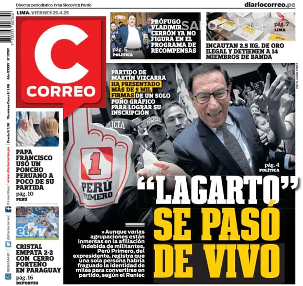Capa jornal Diario Correo 2025-04-25