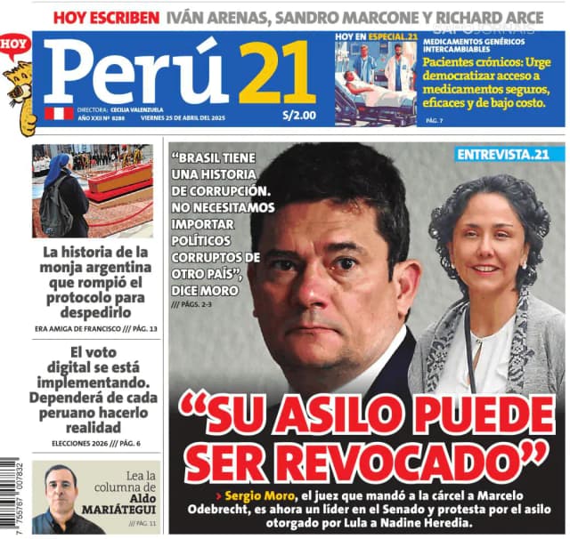 Capa jornal Perú 21 2025-04-25