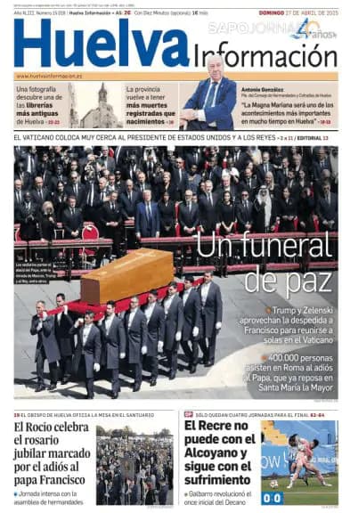 Capa jornal Huelva Información 2025-04-27