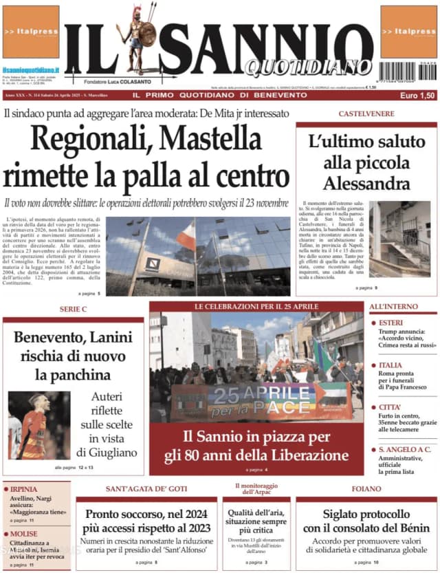 Capa jornal Il Sannio Quotidiano 2025-04-26