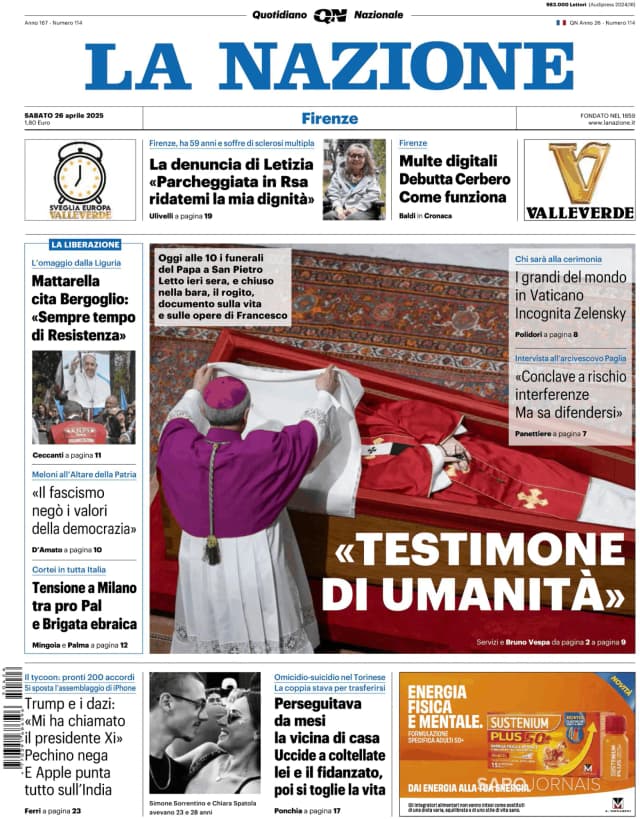 Capa jornal La Nazione 2025-04-26