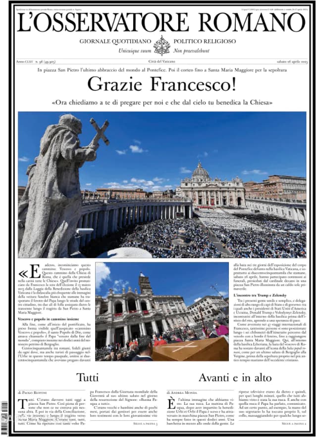 Capa jornal L'Osservatore Romano 2025-04-26