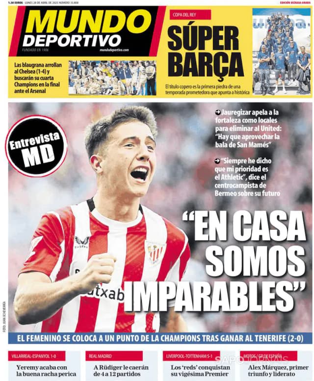 Capa jornal Mundo Deportivo (Bizkaia-Araba) 2025-04-28
