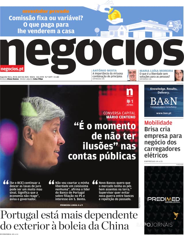 Capa jornal Jornal de Negócios 2025-04-28