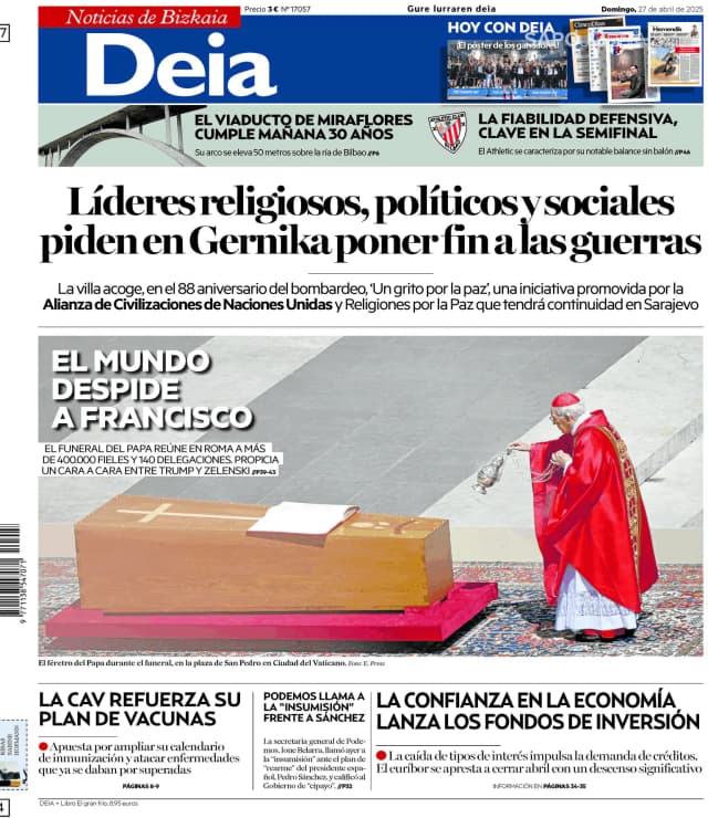 Capa jornal Deia-Noticias de Bizkaia 2025-04-27