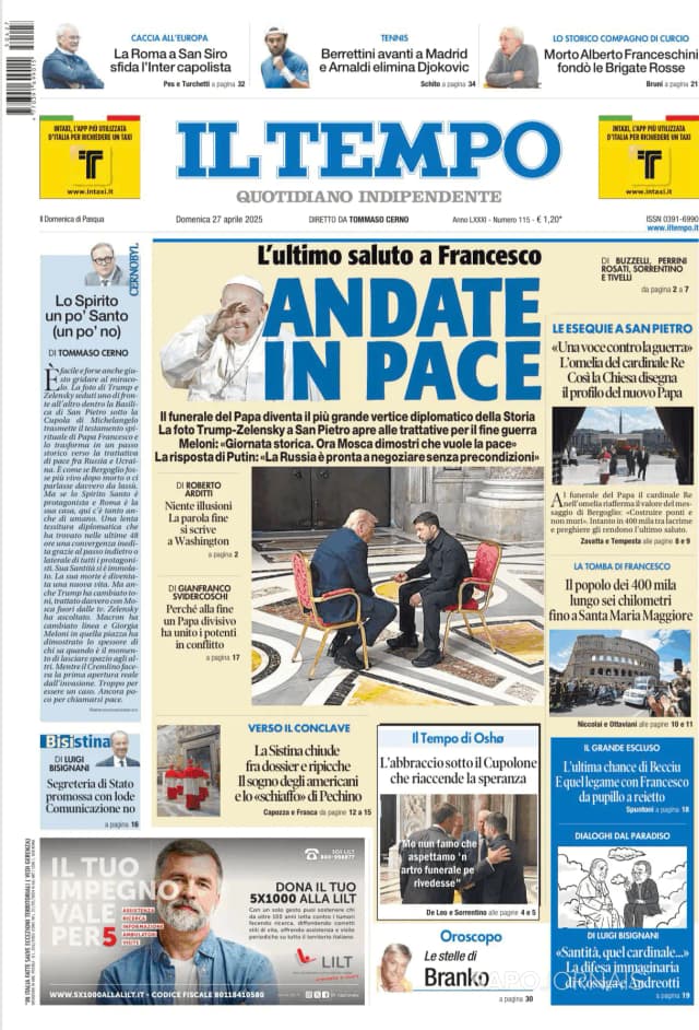 Capa jornal Il Tempo 2025-04-27