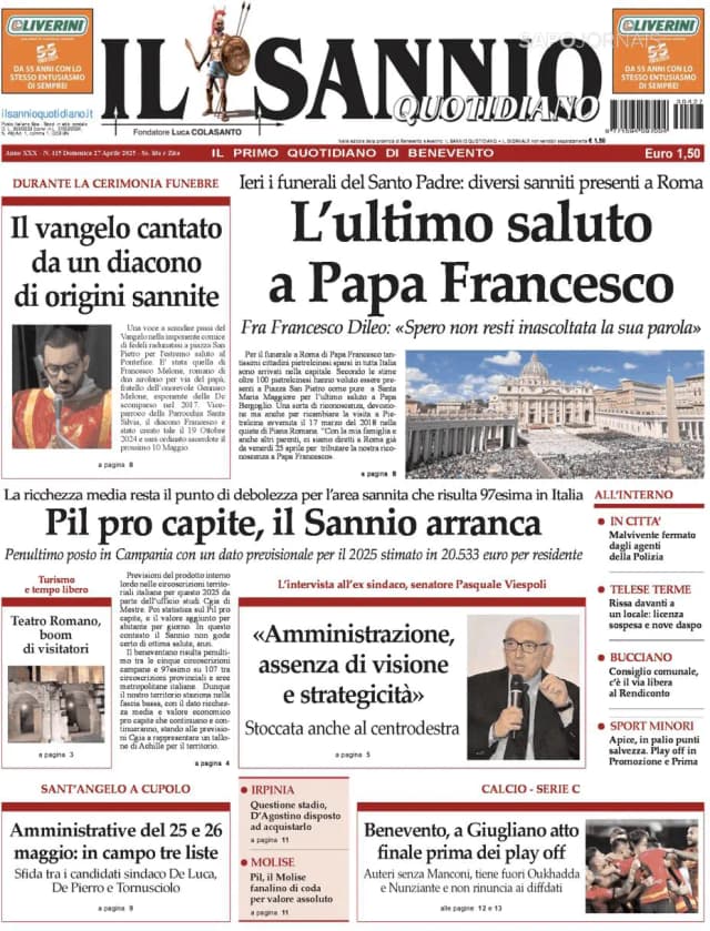 Capa jornal Il Sannio Quotidiano 2025-04-27