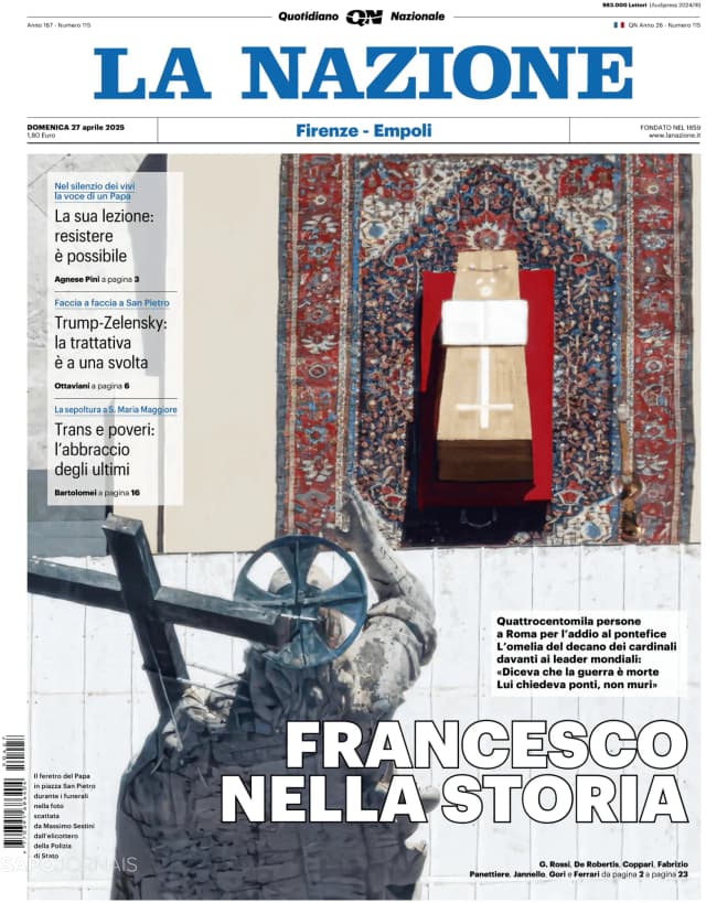 Capa jornal La Nazione 2025-04-27