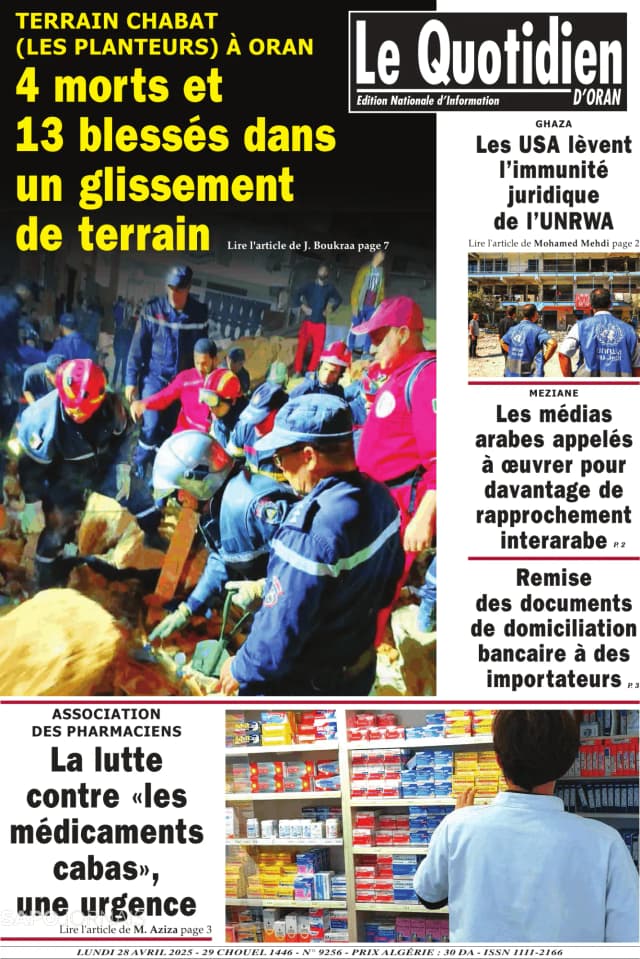 Capa jornal Le Quotidien D’Oran 2025-04-28