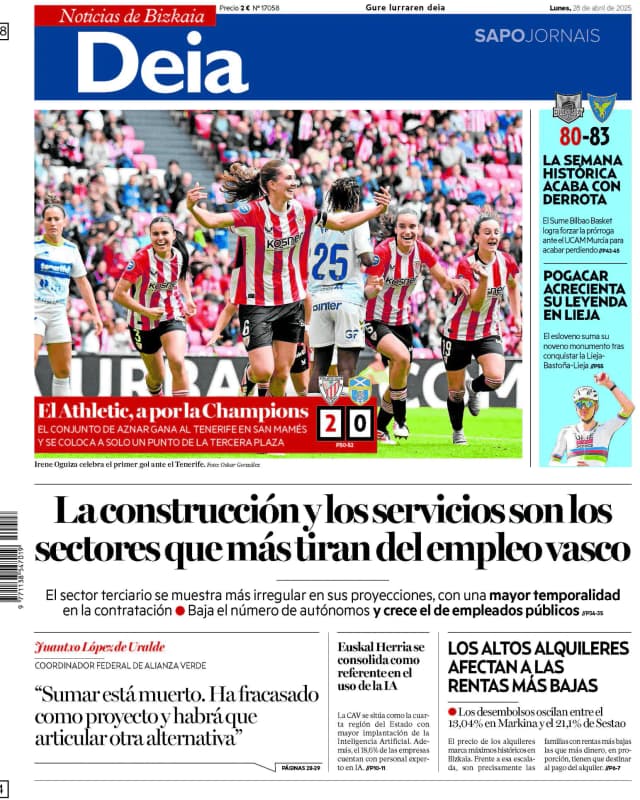 Capa jornal Deia-Noticias de Bizkaia 2025-04-28