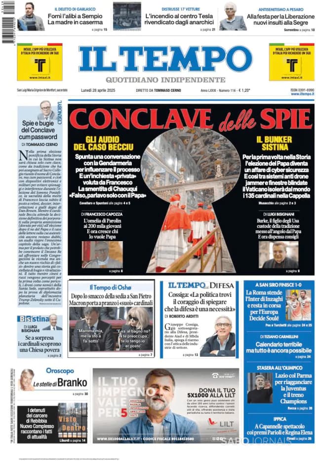 Capa jornal Il Tempo 2025-04-28