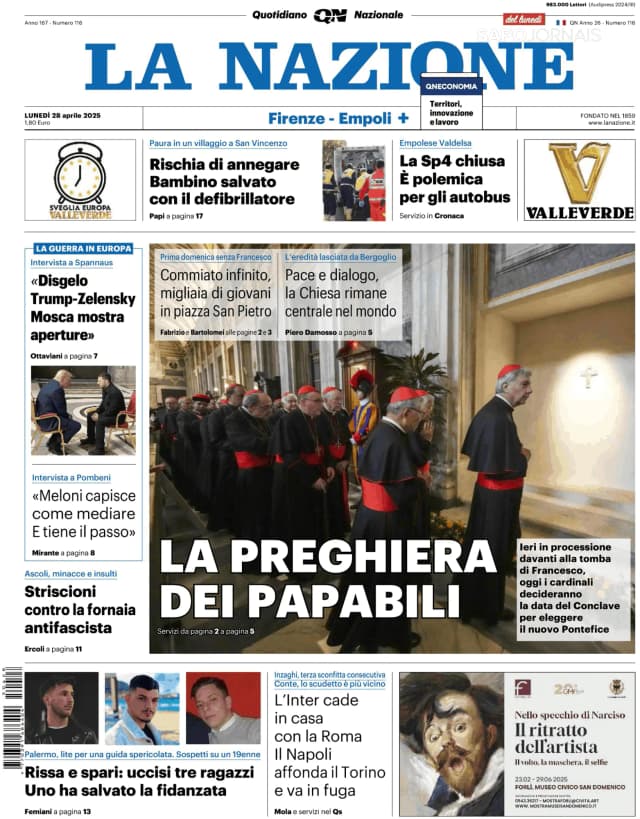 Capa jornal La Nazione 2025-04-28