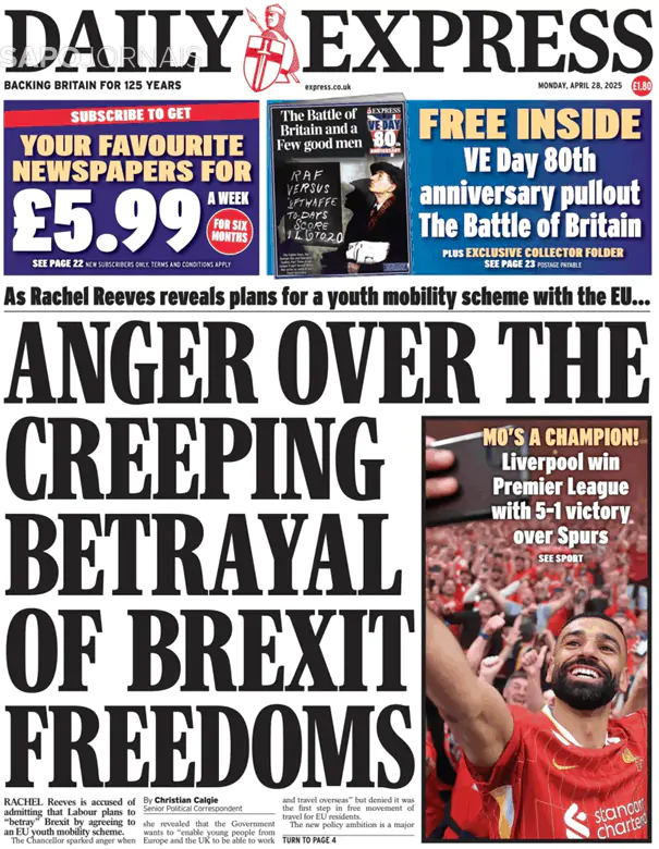 Capa jornal Daily Express 2025-04-28