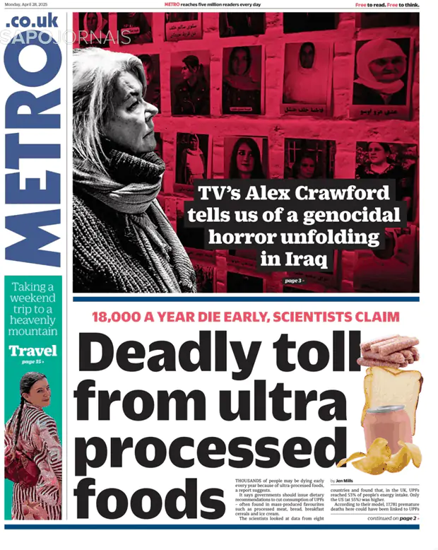 Capa jornal Metro London 2025-04-28