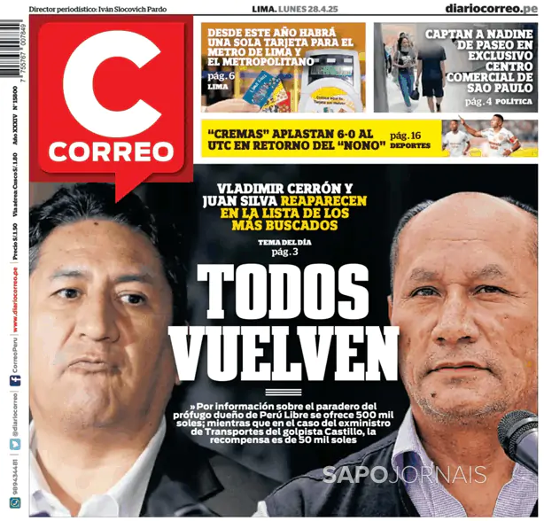 Capa jornal Diario Correo 2025-04-28