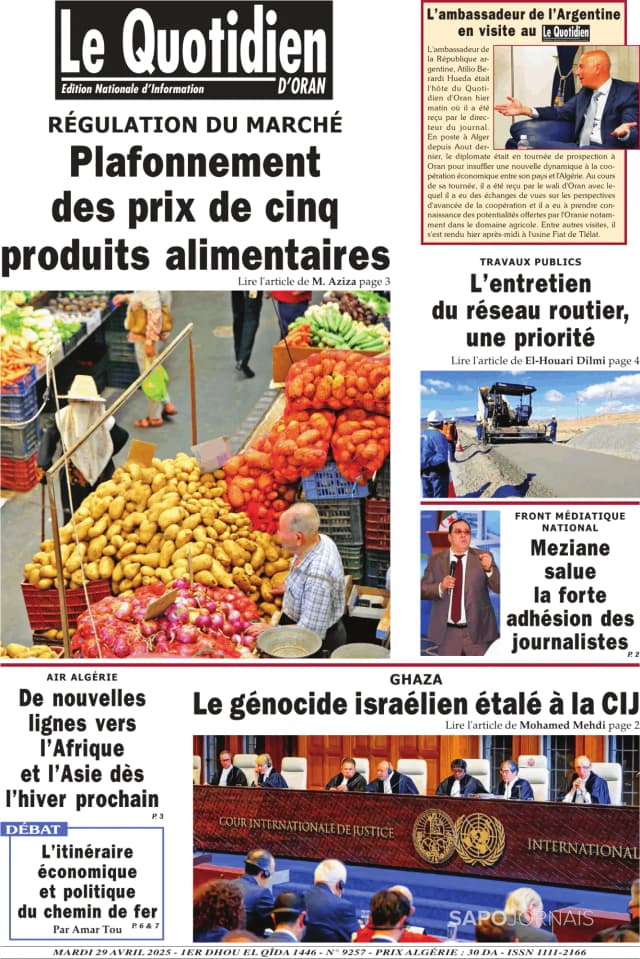 Capa jornal Le Quotidien D’Oran 2025-04-29
