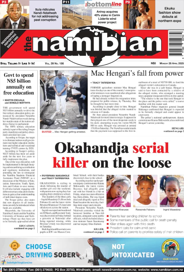 Capa jornal The Namibian 2025-04-28