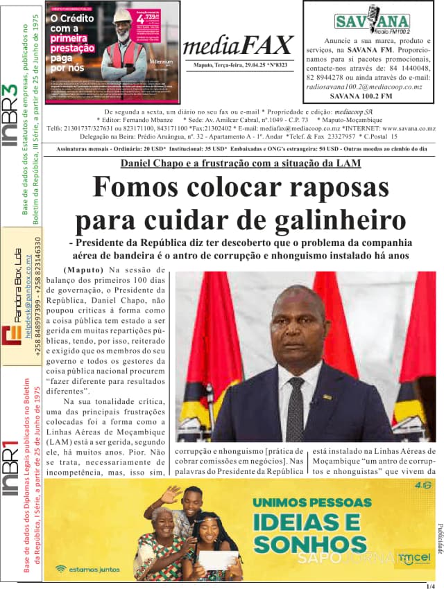 Capa jornal Mediafax 2025-04-29