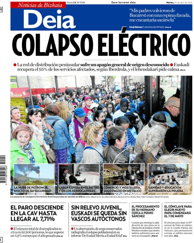Capa jornal Deia-Noticias de Bizkaia 2025-04-29