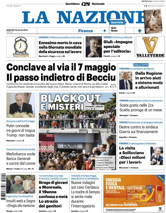 Capa jornal La Nazione 2025-04-29