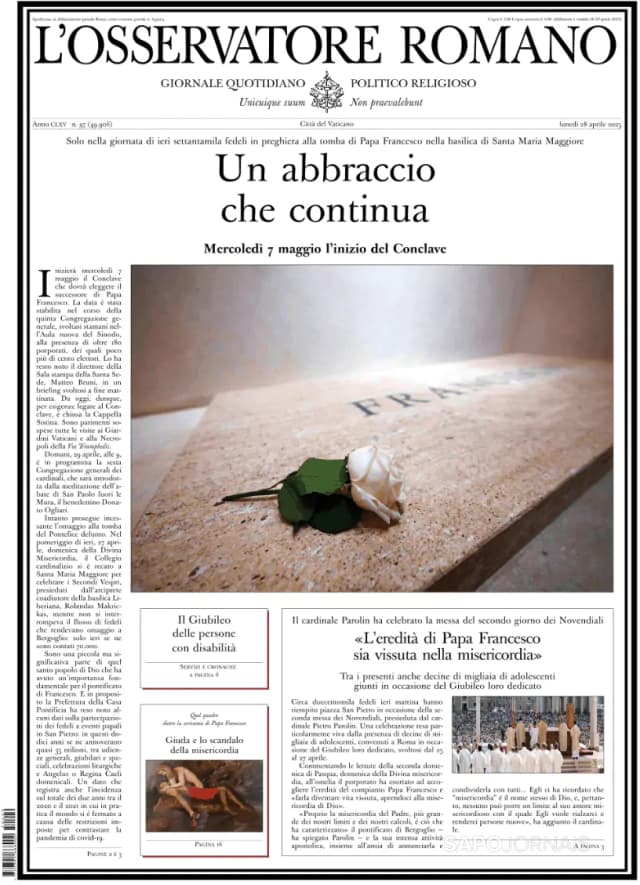 Capa jornal L'Osservatore Romano 2025-04-29