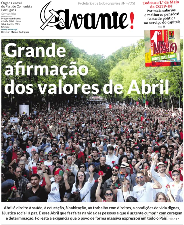 Capa jornal Avante! 2025-04-29