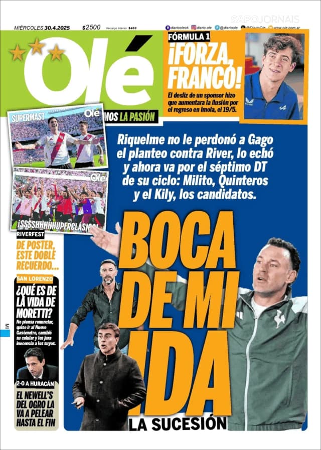 Capa jornal Olé 2025-04-30