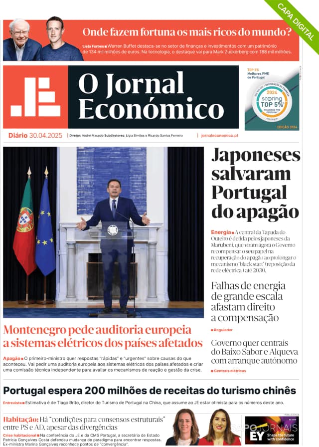 Capa jornal O Jornal Económico 2025-04-30