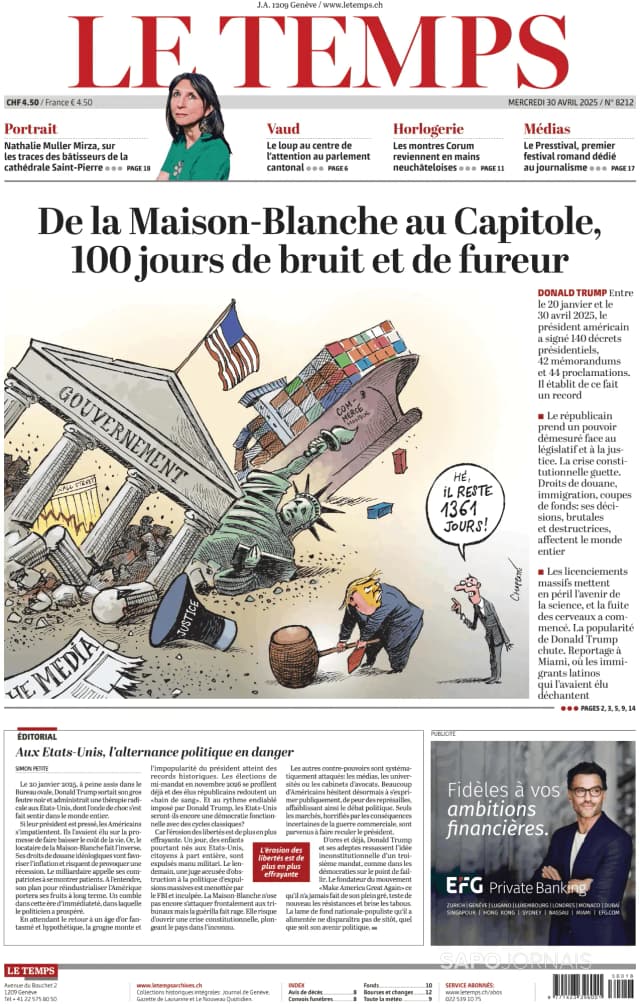 Capa jornal Le Temps 2025-04-30