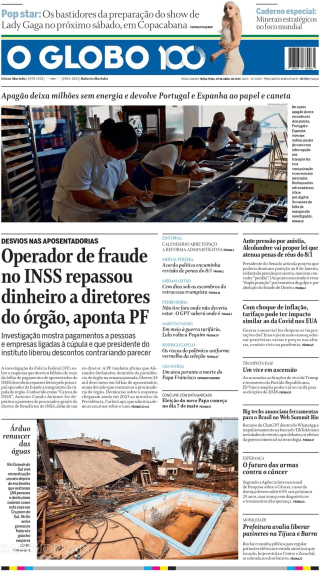 Capa jornal O Globo 2025-04-29