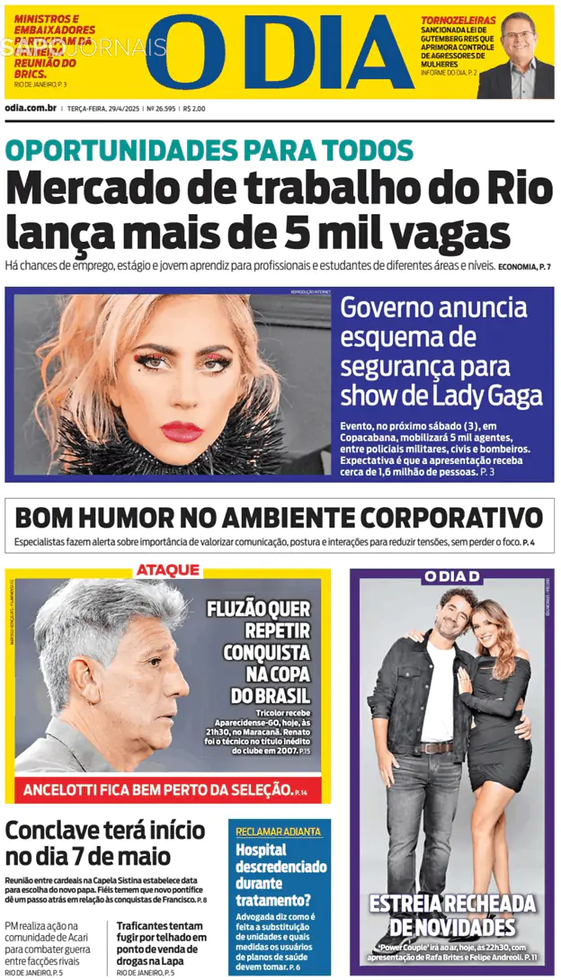 Capa jornal O Dia 2025-04-29
