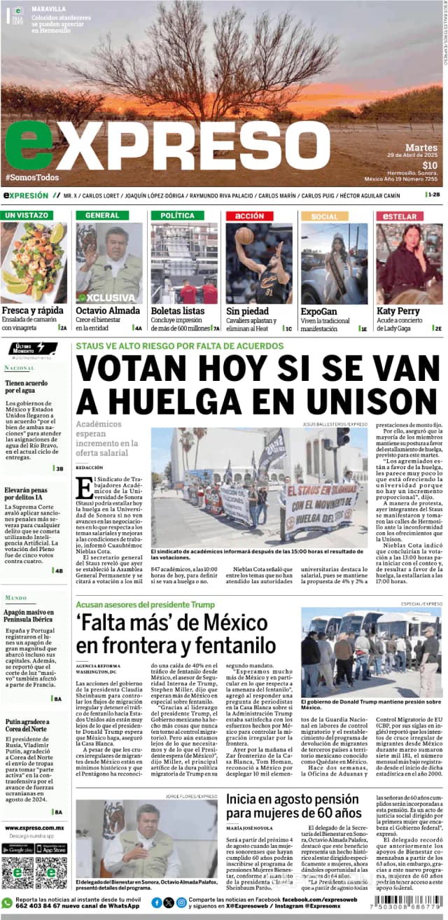 Capa jornal Expreso 2025-04-29