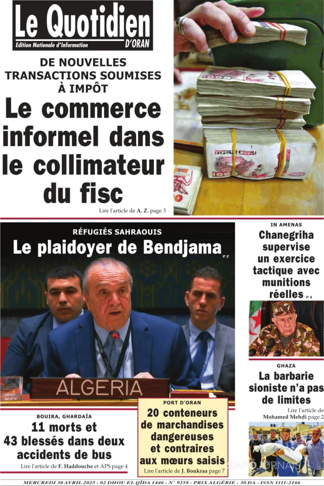 Capa jornal Le Quotidien D’Oran 2025-04-30