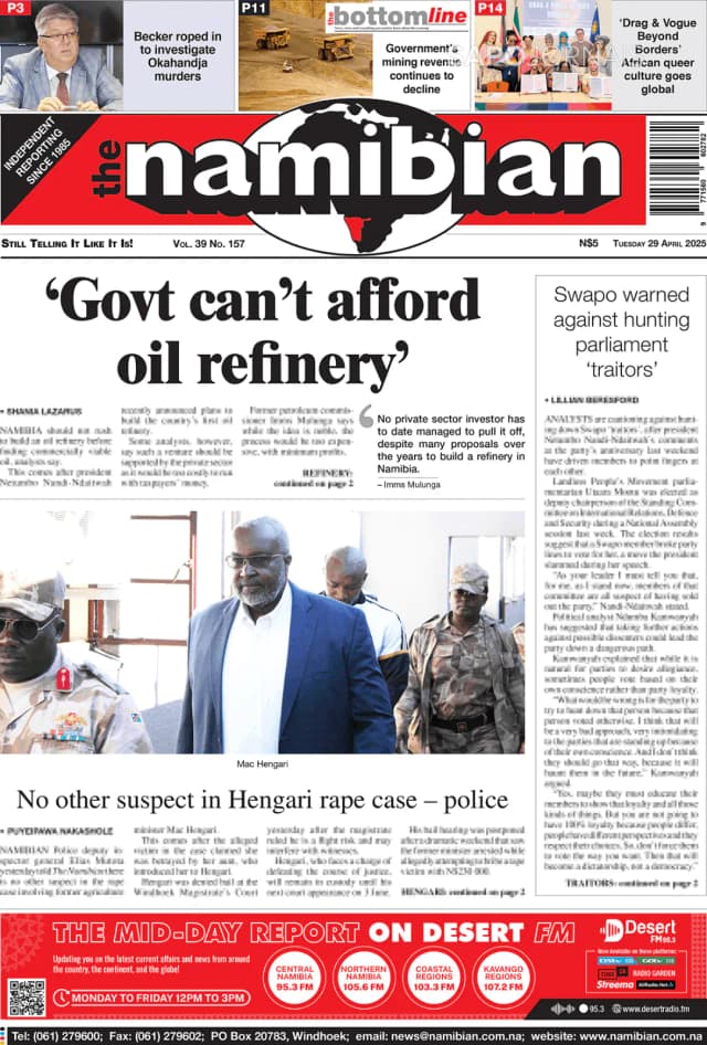 Capa jornal The Namibian 2025-04-29