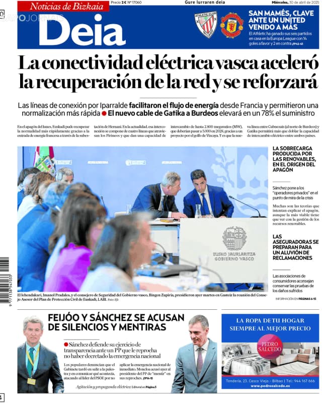 Capa jornal Deia-Noticias de Bizkaia 2025-04-30