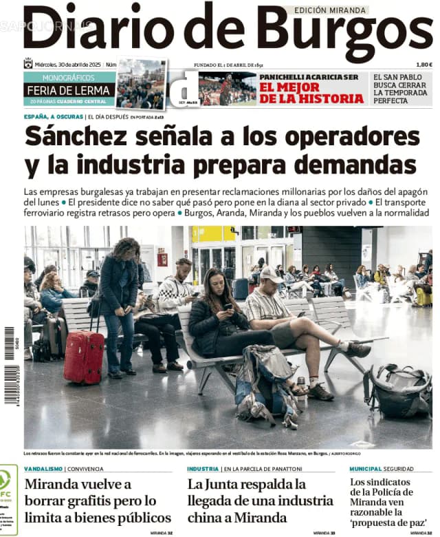 Capa jornal Diario de Burgos 2025-04-30
