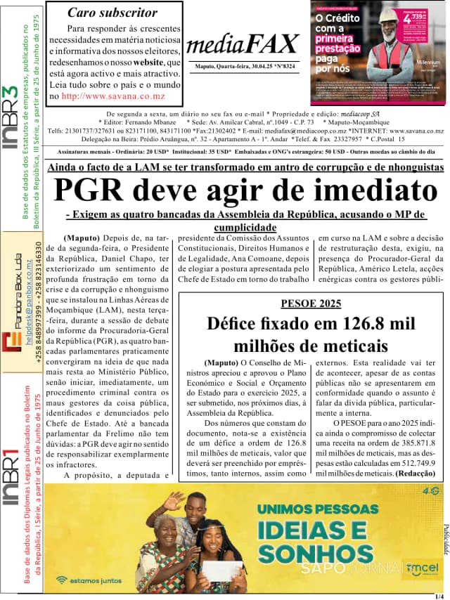 Capa jornal Mediafax 2025-04-30