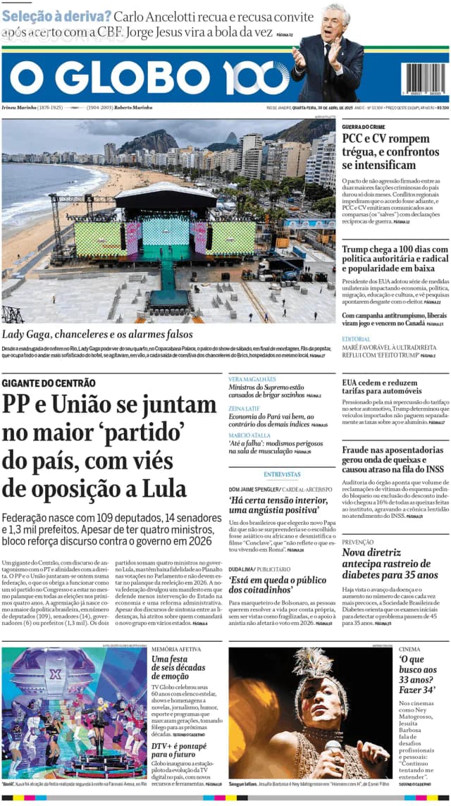 Capa jornal O Globo 2025-04-30