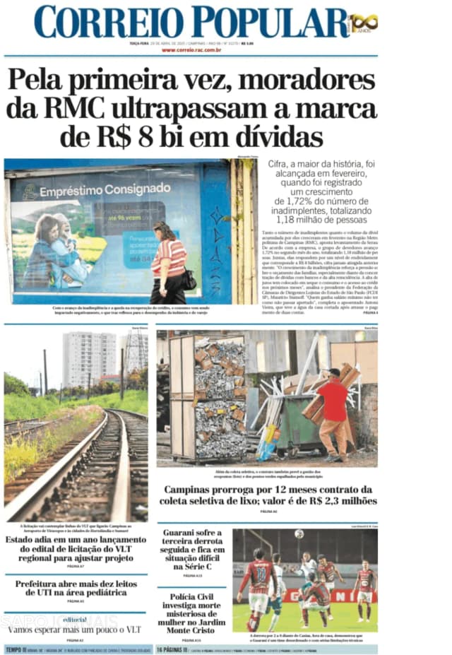 Capa jornal Correio Popular 2025-04-30