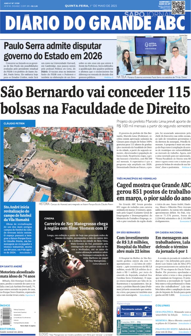 Capa jornal Diário do Grande ABC 2025-05-01