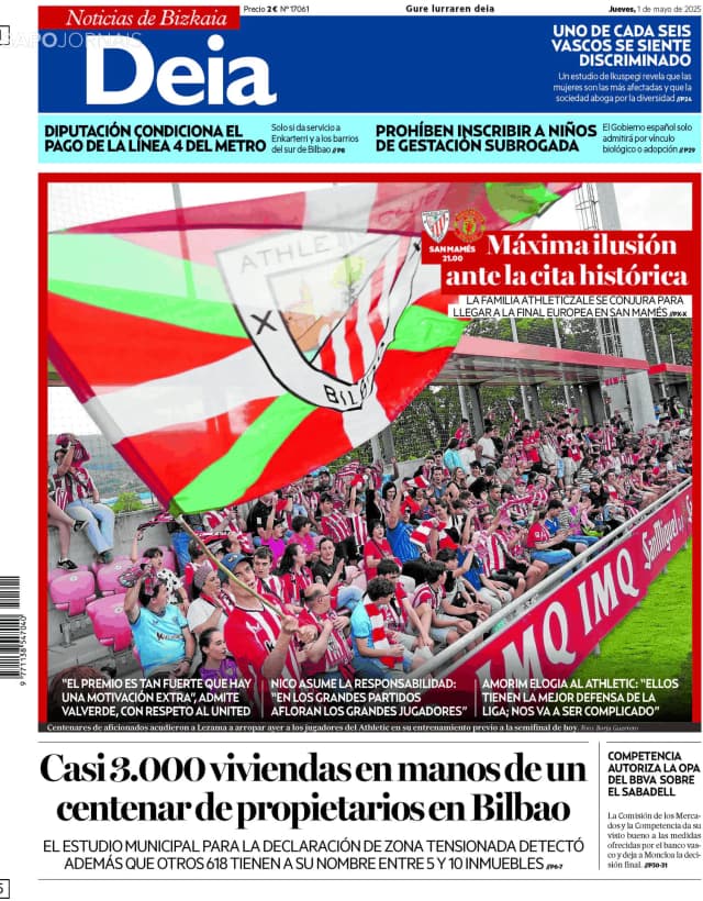 Capa jornal Deia-Noticias de Bizkaia 2025-05-01