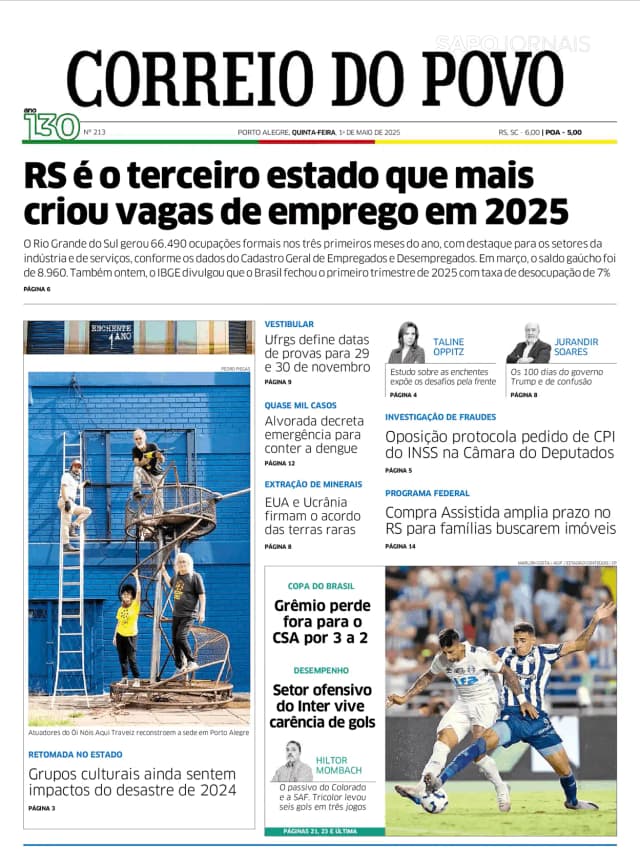 Capa jornal Correio do Povo 2025-05-01
