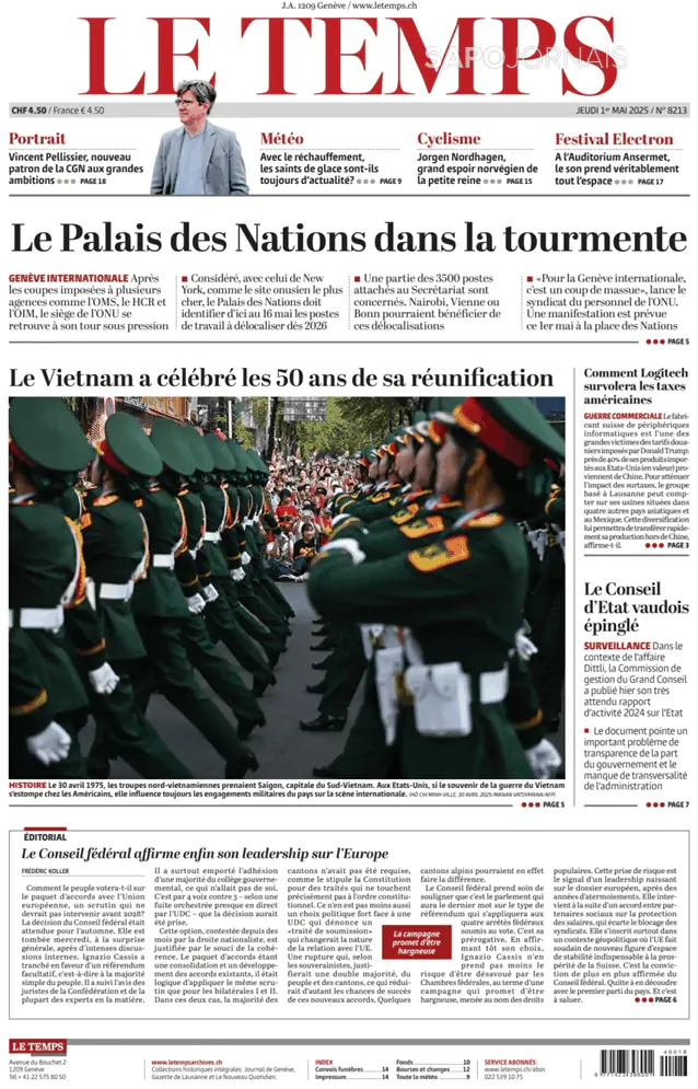 Capa jornal Le Temps 2025-05-01